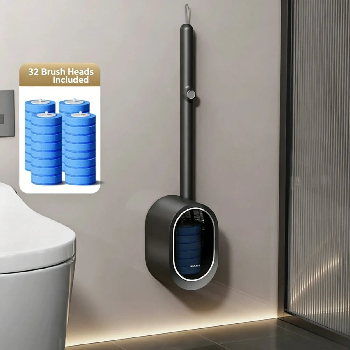 Disposable Toilet Brush Kit with Holder, No-Touch Deep Cleaner for Bathroom, RV & Home, with Built-In Cleaning Agent, Disposable Heads for Hygienic Toilet Cleaning