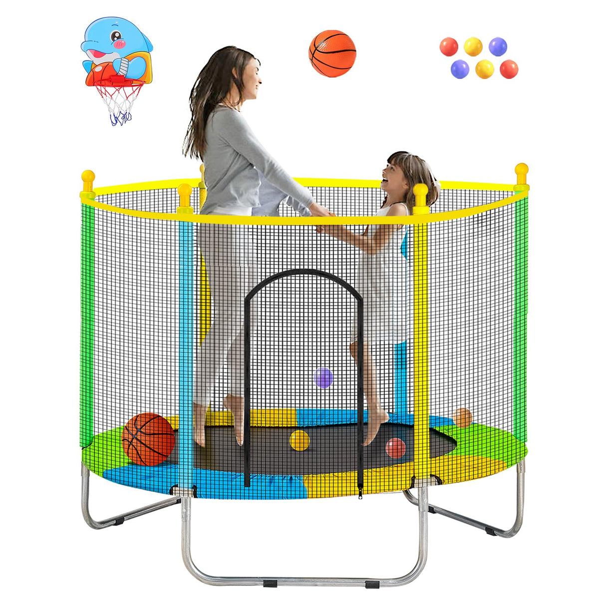 Trampoline for Kids with Basketball Hoop