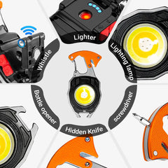 7-In-1 Rechargeable LED Camping Work Light, Magnetic Portable Emergency Flashlight with 6 Light Modes, Safety Cutter, Whistle, Screwdrivers, Bottle Opener & USB-C Fast Charging for Outdoor, Car and Home Use,Emergency Portable Lantern