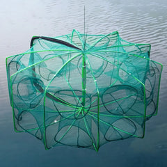 Durable Foldable 6/8/10 Holes Fishing Net Green Hand Fishing Net Nylon 40~82cm Crayfish Shrimp Catcher