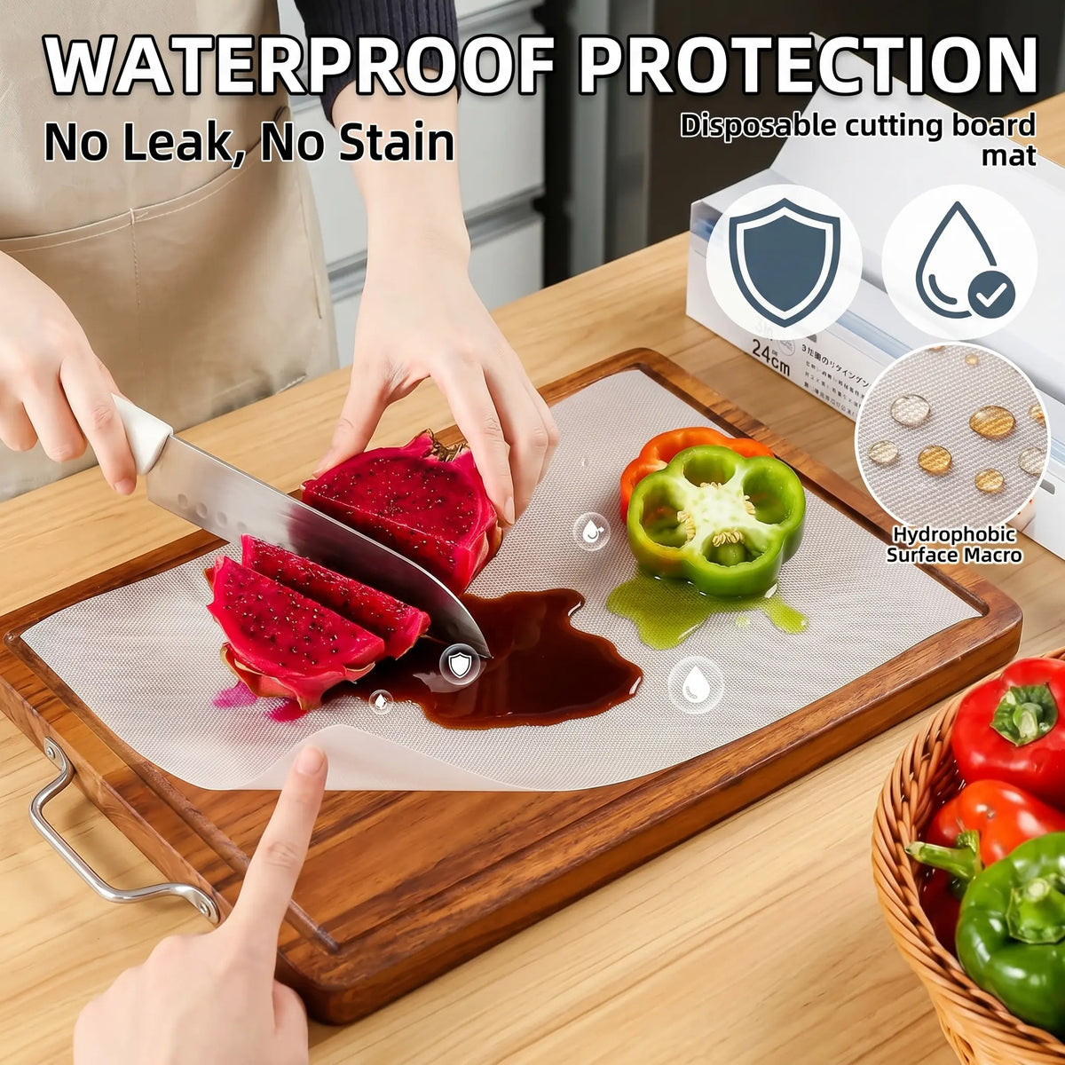 Non-Slip Disposable Cutting Board Mat - Plastic, Sticky, Food Contact Safe, Easy to Clean, Portable for Fruits, Baby Food, Outdoor Use, Chopping Kitchen