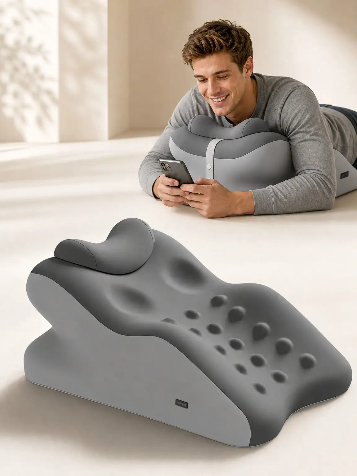 Ergonomic Cooling Fabric Reading Pillow - Premium Memory Foam Supportive Head Cushion, Cervical Neck Pillow for Neck Care, Adjustable Head Rest, Face down Relaxing