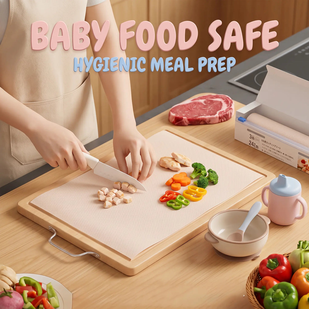 Non-Slip Disposable Cutting Board Mat - Plastic, Sticky, Food Contact Safe, Easy to Clean, Portable for Fruits, Baby Food, Outdoor Use, Chopping Kitchen