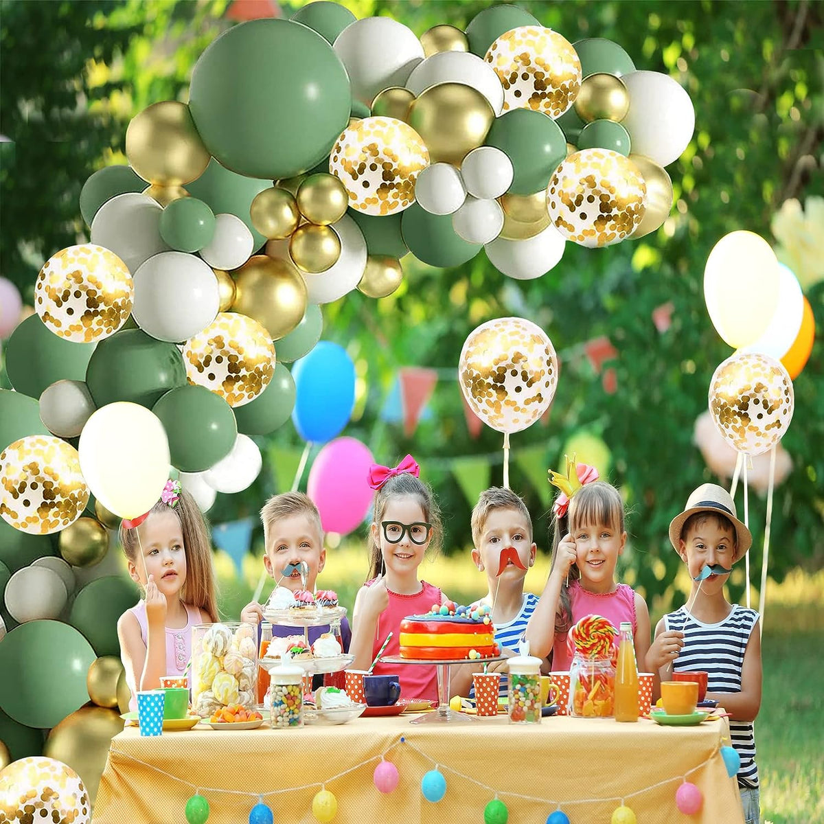 Sage Green White Gold Balloons Garland Arch Kit