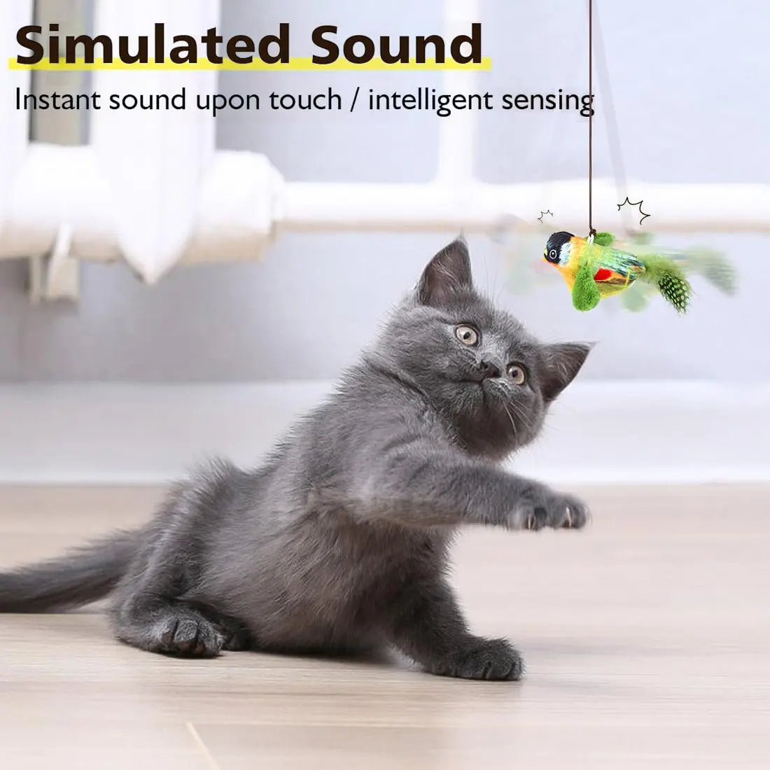 Interactive Cat Toy, Electronic Chirping Bird Cat Toy, Sound & Touch Activated Kitten Teaser with Lifelike Standing Bird Design, Fluffy Feathers, Stress Relief Toy for Indoor Cats, Birthday Gift