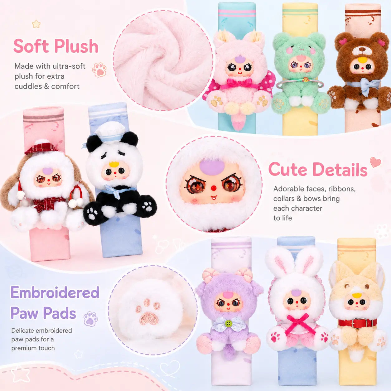 Brand New Plush Baby Collectible Blind Box with 3 Car Seat Belt Shoulder Accessories