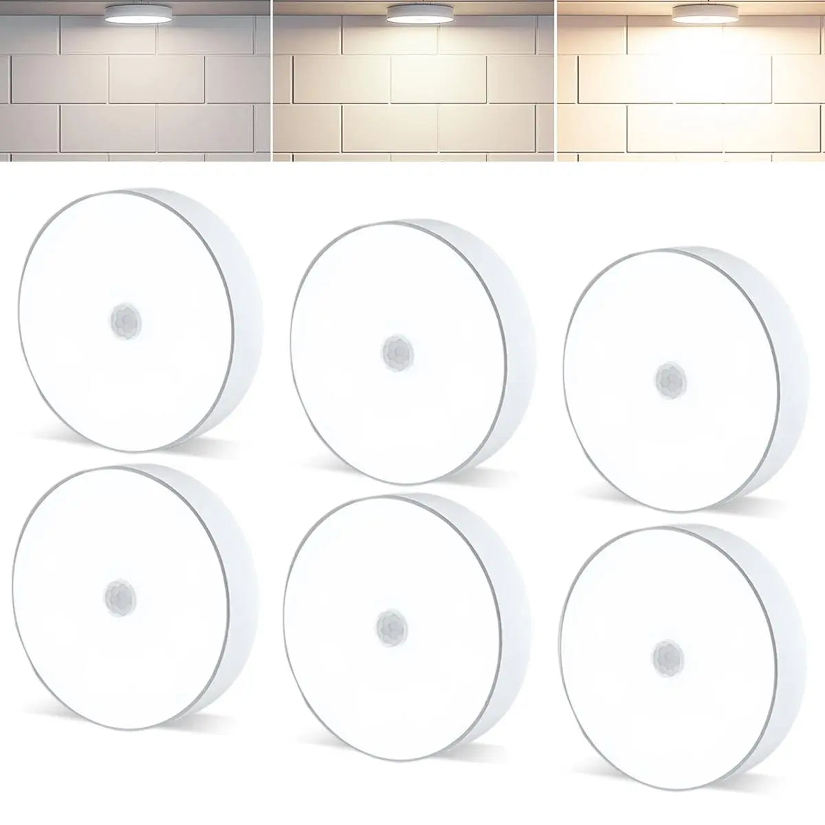 3/6 Pack Motion Sensored LED Puck Lights AA Battery or USB Operated, Closet Lights Motion Sensored for Kitchen, Shelf, Dimmable & Magnetic, 3000K Warm White