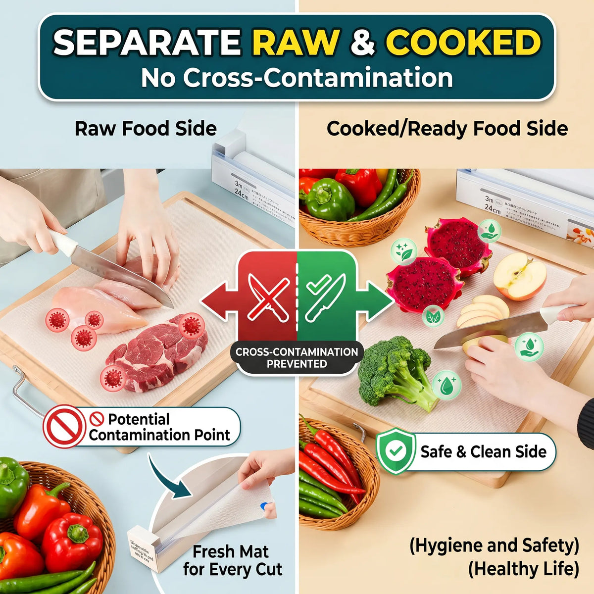 Non-Slip Disposable Cutting Board Mat - Plastic, Sticky, Food Contact Safe, Easy to Clean, Portable for Fruits, Baby Food, Outdoor Use, Chopping Kitchen