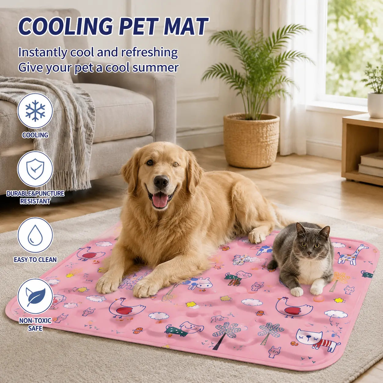 Cooling Dog Mat, Washable Non-Slip Pet Cooling Pad for Crate, Bed, Floor and Car, Small to Large Dogs and Cats