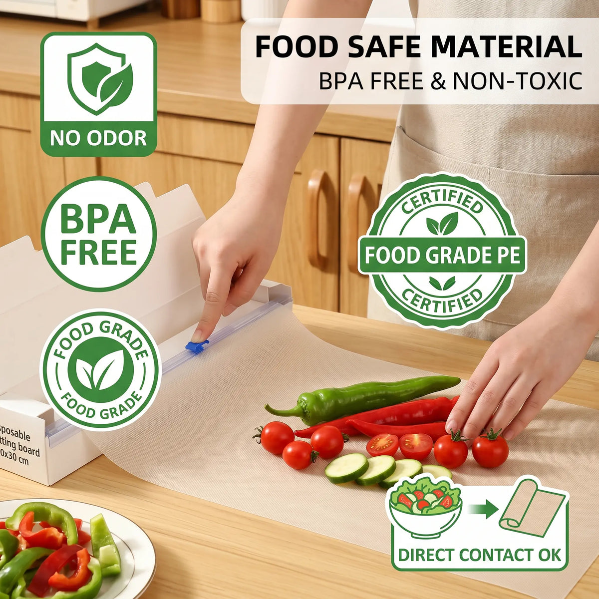 Non-Slip Disposable Cutting Board Mat - Plastic, Sticky, Food Contact Safe, Easy to Clean, Portable for Fruits, Baby Food, Outdoor Use, Chopping Kitchen