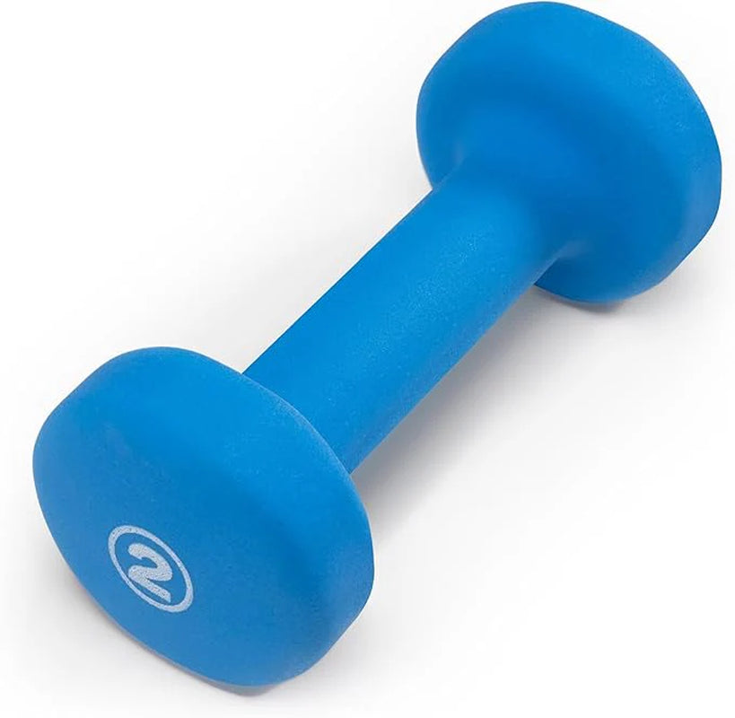 Pair of blue dumbbells on a white background
