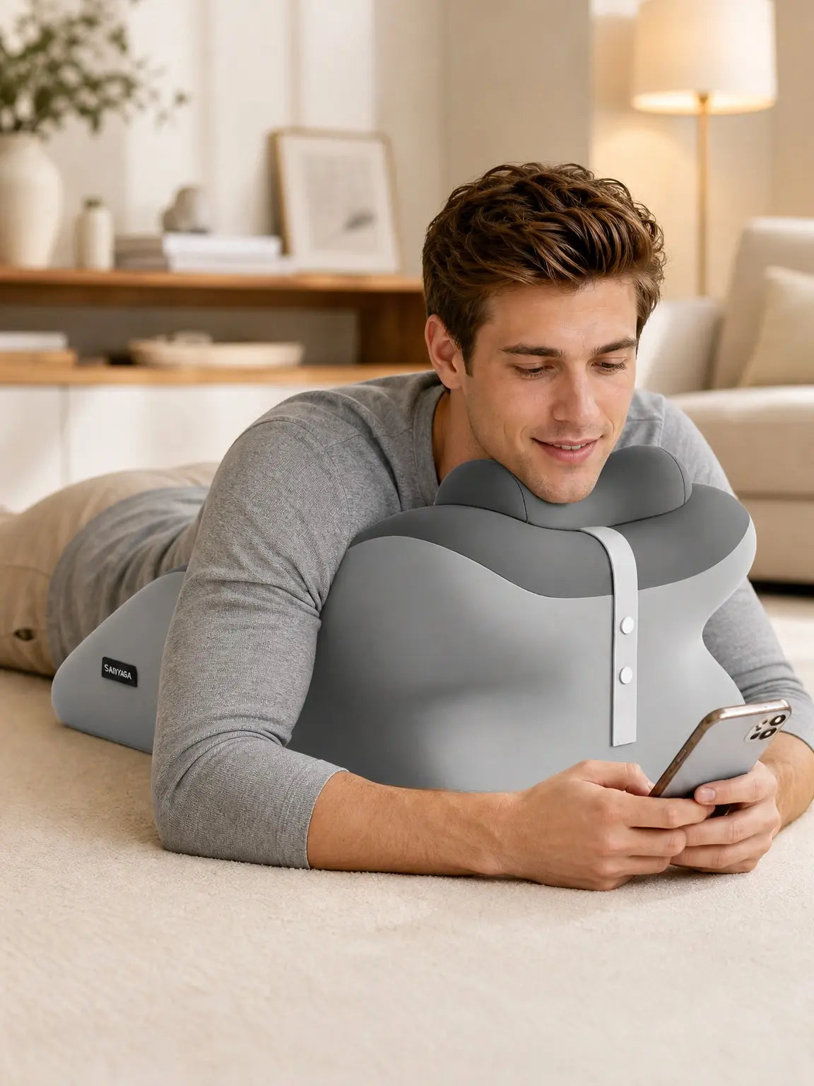 Ergonomic Cooling Fabric Reading Pillow - Premium Memory Foam Supportive Head Cushion, Cervical Neck Pillow for Neck Care, Adjustable Head Rest, Face down Relaxing