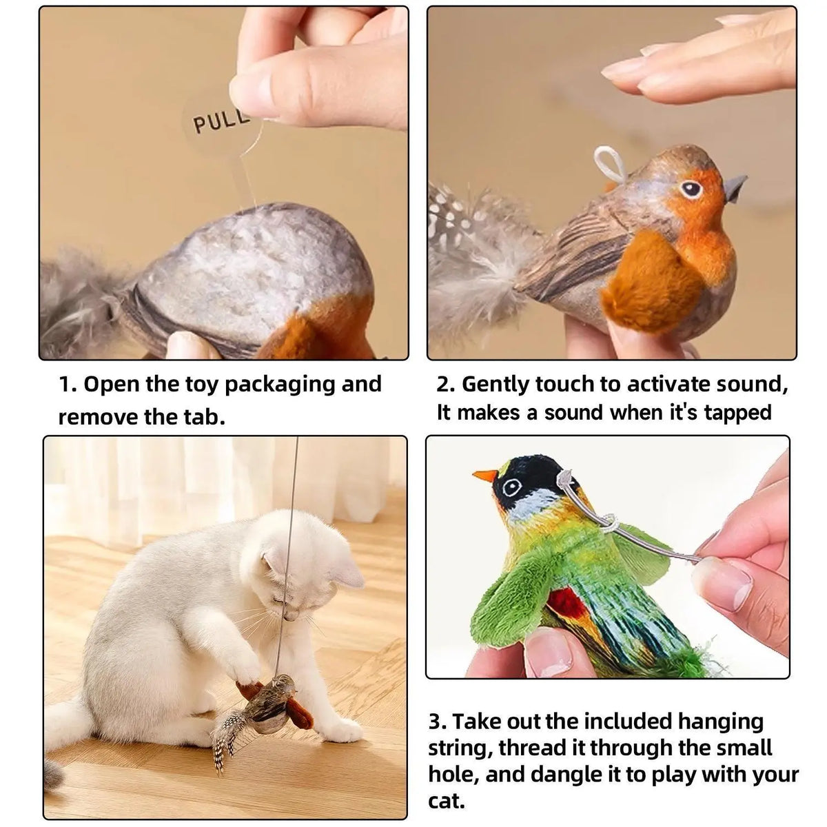 Interactive Cat Toy, Electronic Chirping Bird Cat Toy, Sound & Touch Activated Kitten Teaser with Lifelike Standing Bird Design, Fluffy Feathers, Stress Relief Toy for Indoor Cats, Birthday Gift