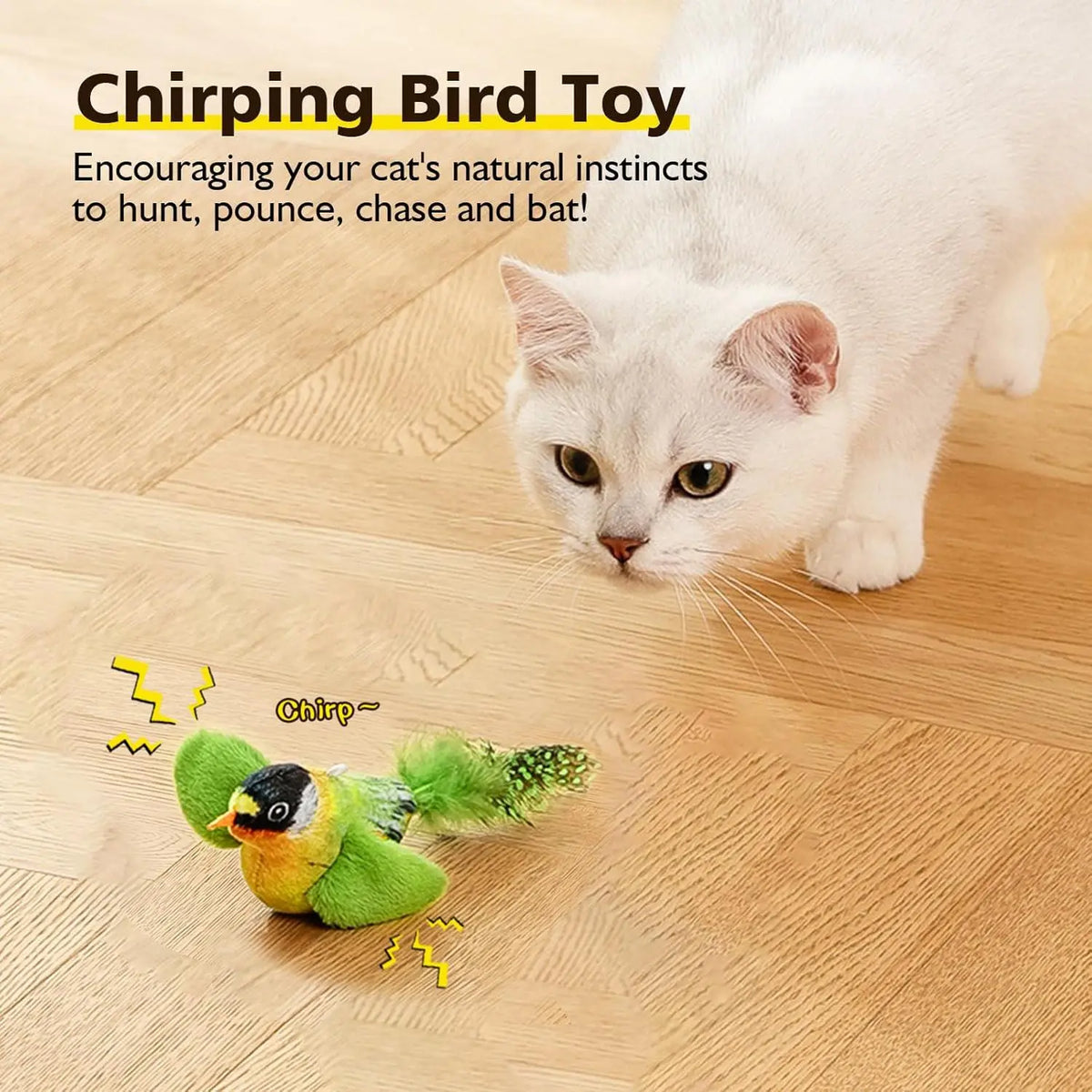 Interactive Cat Toy, Electronic Chirping Bird Cat Toy, Sound & Touch Activated Kitten Teaser with Lifelike Standing Bird Design, Fluffy Feathers, Stress Relief Toy for Indoor Cats, Birthday Gift