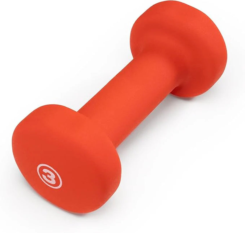 Pair of red dumbbells on a white background