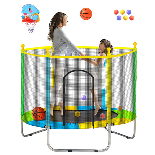 Trampoline for Kids with Basketball Hoop