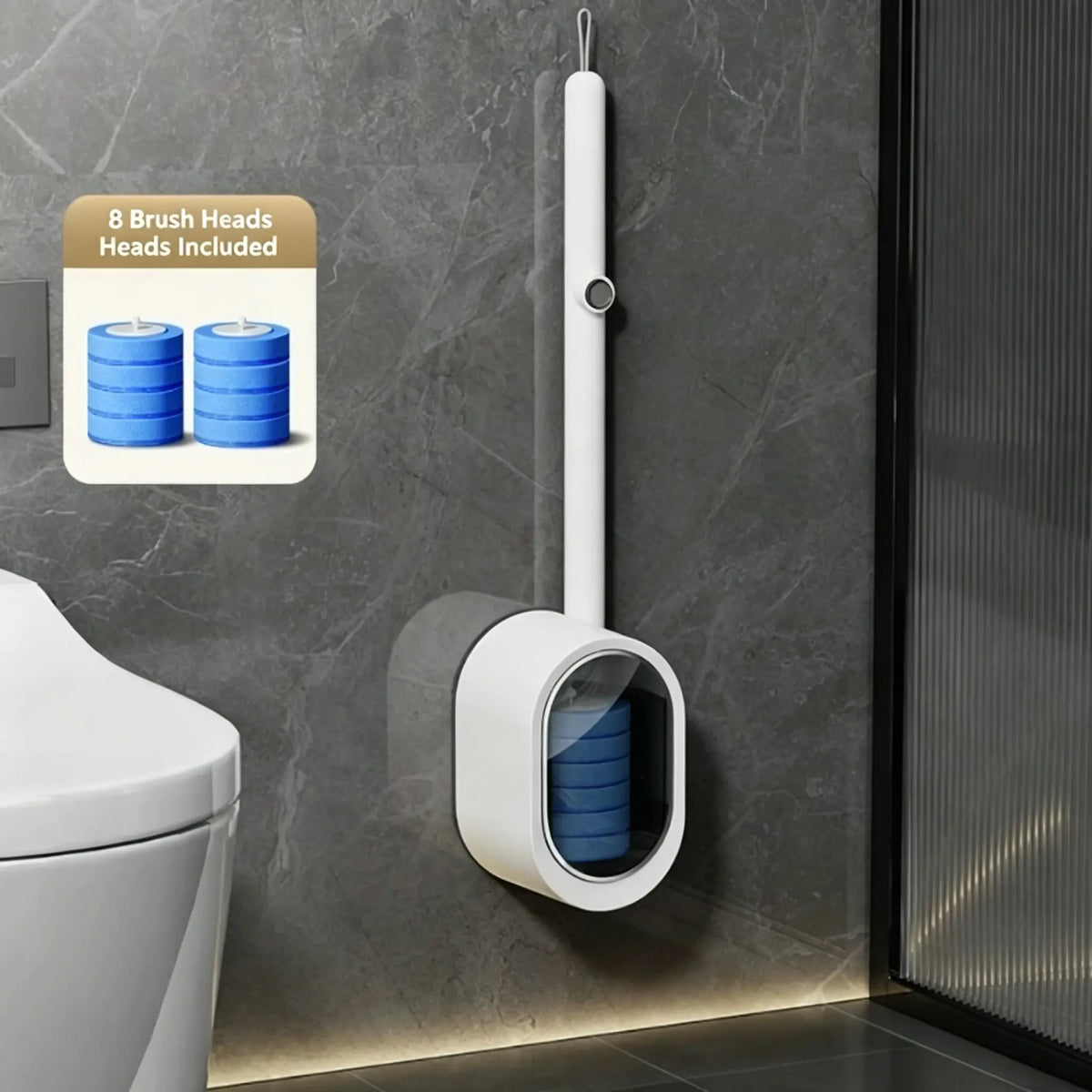 Disposable Toilet Brush Kit with Holder, No-Touch Deep Cleaner for Bathroom, RV & Home, with Built-In Cleaning Agent, Disposable Heads for Hygienic Toilet Cleaning