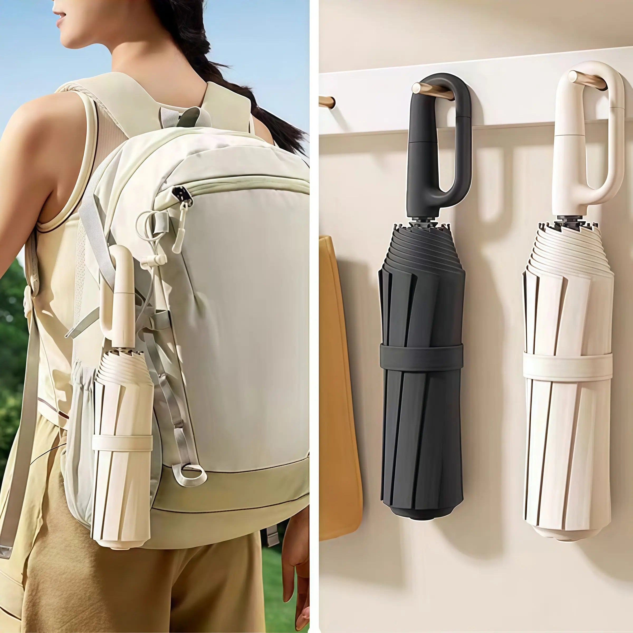 High-End Creative Hook Handle, Automatic Folding Umbrella, Portable, Lightweight Waterproof Umbrella, Reinforced Iron Frame, Essential for Travel, Business & Leisure