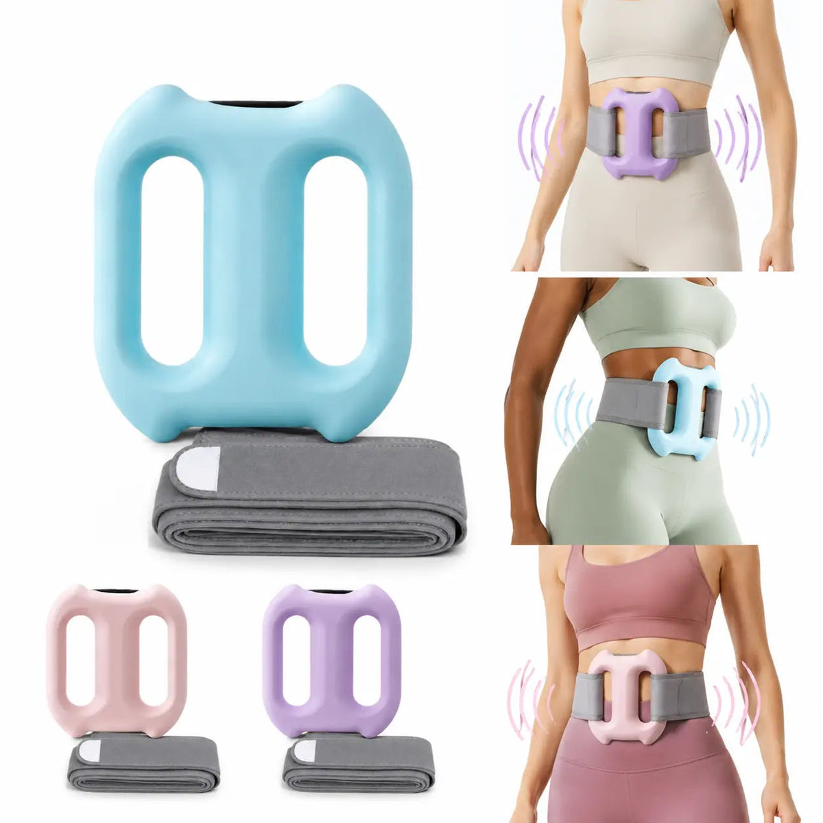 Person wearing waist massager belt hands-free