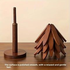 Natural Tree Wooden Trivet Set - 5 Trivets & 1 Stand, Heat-Resistant Foldable Kitchenware, Durable Solid Wood, Home Tree-Shaped Coasters for Hot Dishes, Multi-Functional, Christmas Gift