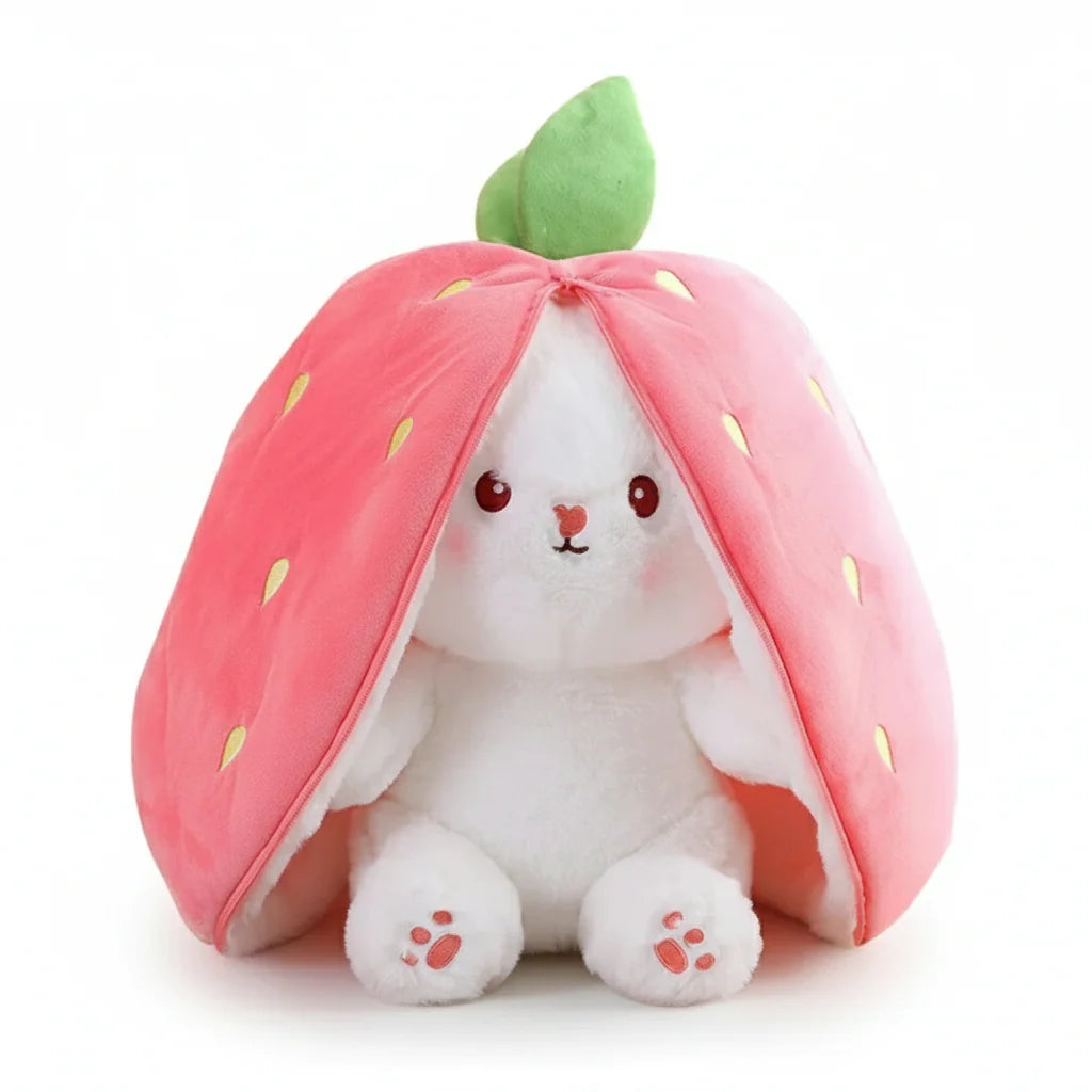 Strawberry bunny transforming plush, full view
