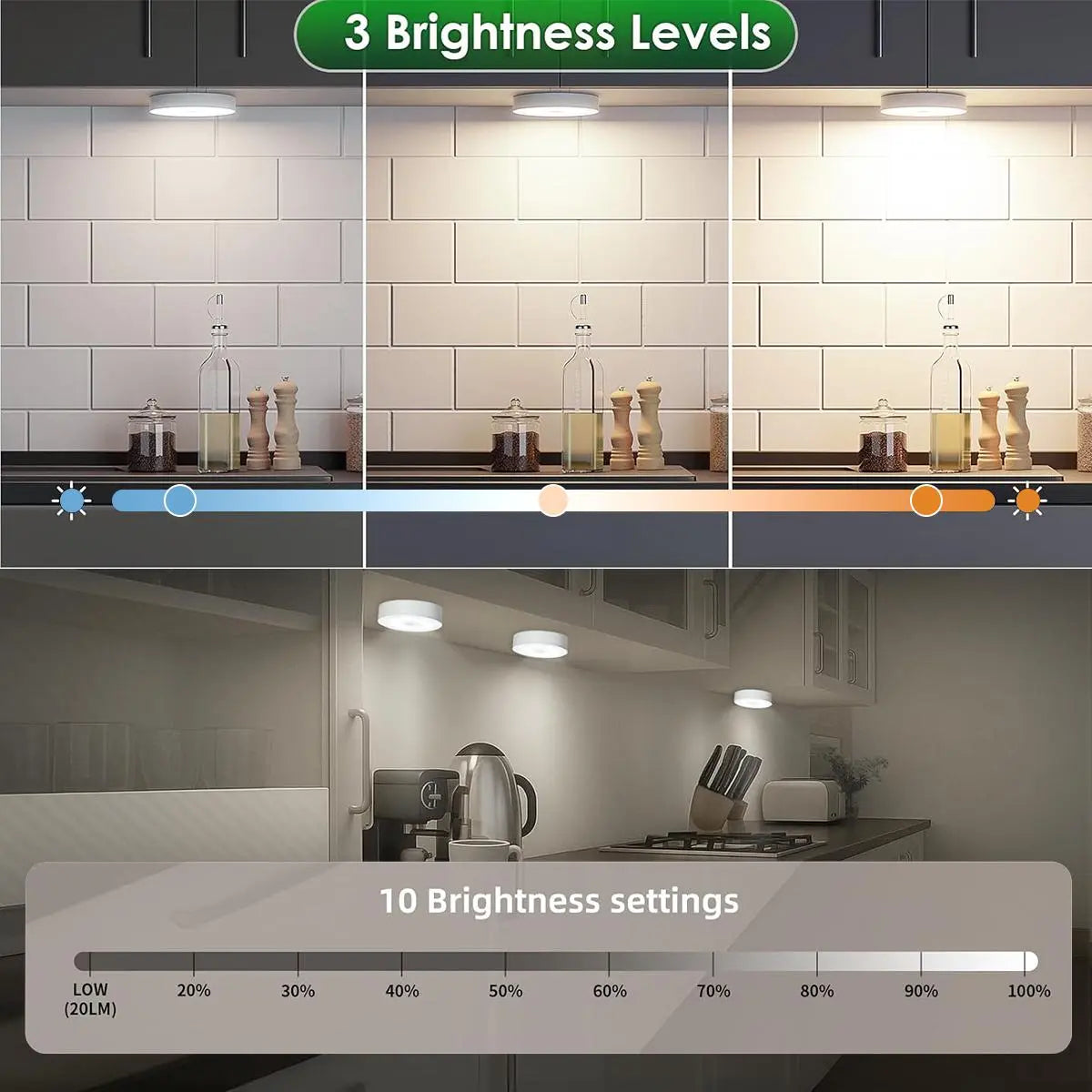 3/6 Pack Motion Sensored LED Puck Lights AA Battery or USB Operated, Closet Lights Motion Sensored for Kitchen, Shelf, Dimmable & Magnetic, 3000K Warm White