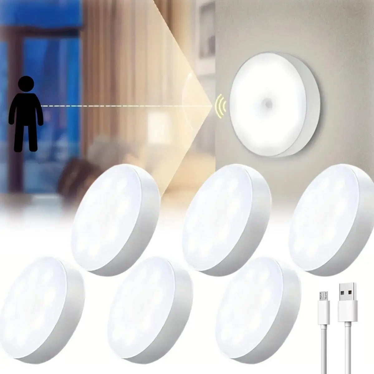 3/6 Pack Motion Sensored LED Puck Lights AA Battery or USB Operated, Closet Lights Motion Sensored for Kitchen, Shelf, Dimmable & Magnetic, 3000K Warm White