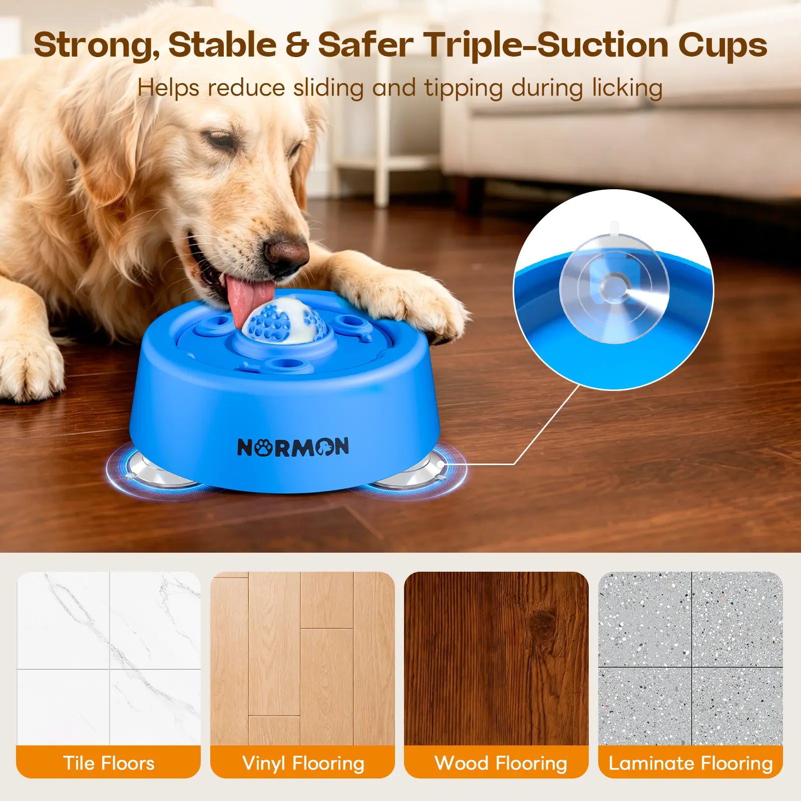 Normon Slow Feeder Dog Bowl with Suction Base, No-Spill Dog Lick Bowl for Bone Broth, Yogurt & Liquid Treats, Rolling Ball Pet Feeding Bowl for Puppies, Small Medium Large Dogs