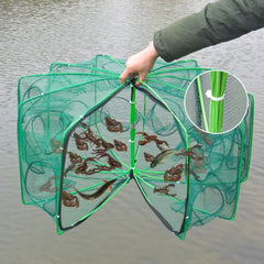 Durable Foldable 6/8/10 Holes Fishing Net Green Hand Fishing Net Nylon 40~82cm Crayfish Shrimp Catcher