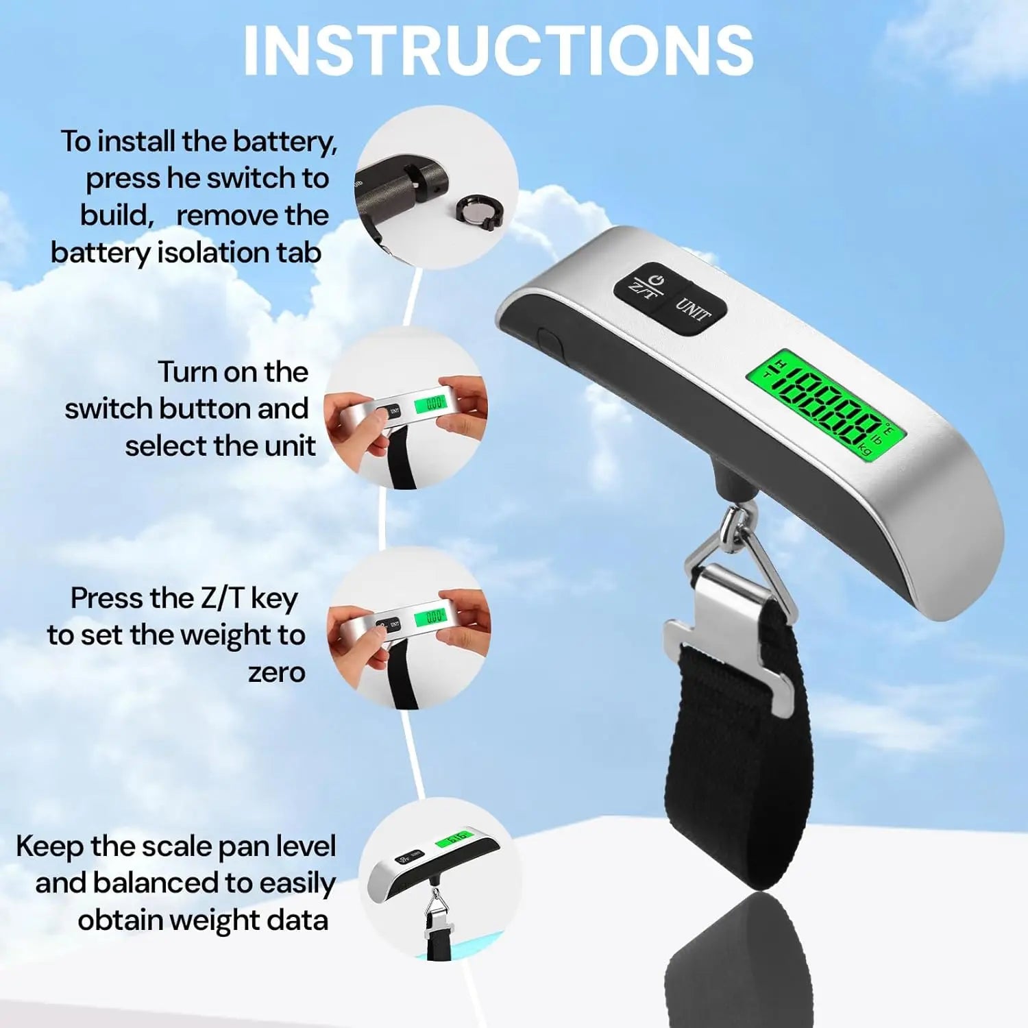 Portable Digital Luggage Scale High Precision Non-Slip Travel Suitcase Weight Tool