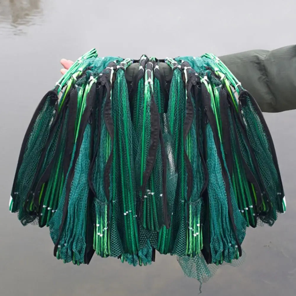 Durable Foldable 6/8/10 Holes Fishing Net Green Hand Fishing Net Nylon 40~82cm Crayfish Shrimp Catcher