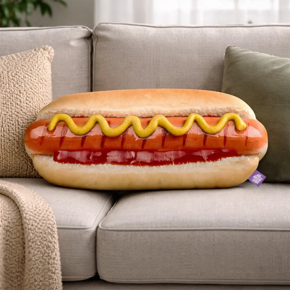 Hotdog Pillow | All about Vibe – Realistic 3D Hot Dog Throw Pillow for Couch & Bed Decor | Ultra-Soft Plush, Funny Foodie Gift, Made in USA
