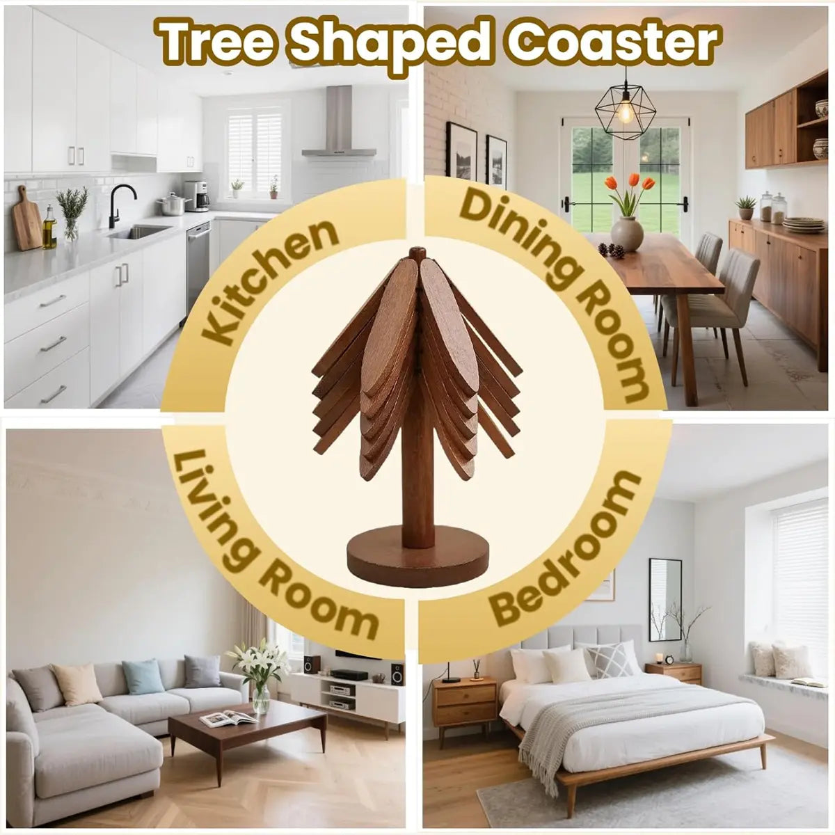 Natural Tree Wooden Trivet Set - 5 Trivets & 1 Stand, Heat-Resistant Foldable Kitchenware, Durable Solid Wood, Home Tree-Shaped Coasters for Hot Dishes, Multi-Functional, Christmas Gift
