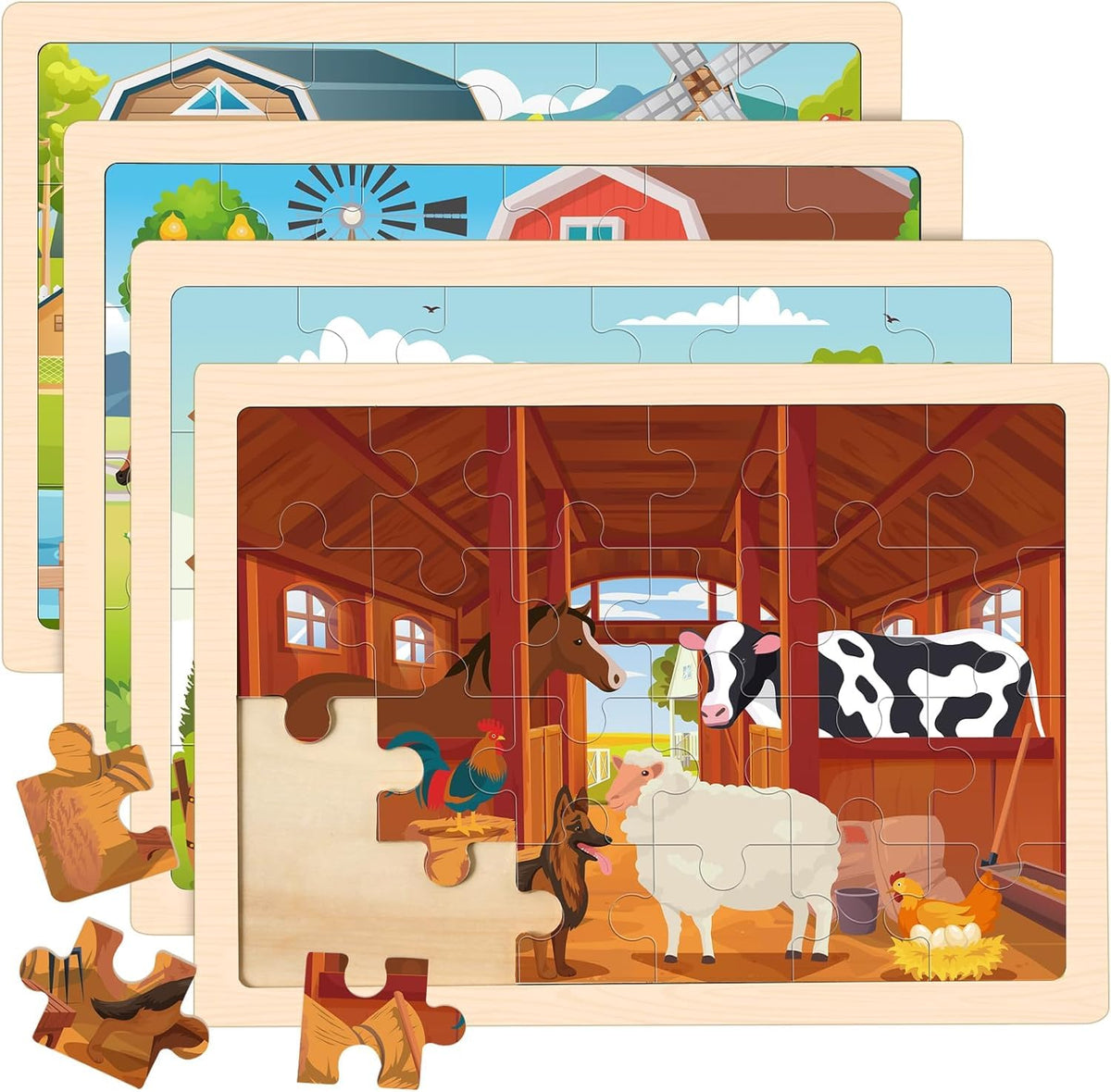 Wooden Farm Puzzles for Kids Age 3 4 5