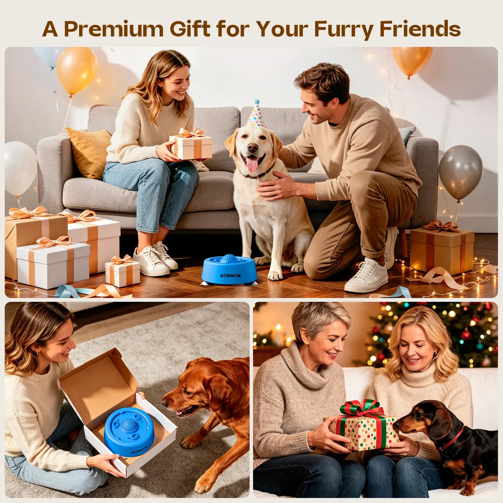 Normon Slow Feeder Dog Bowl with Suction Base, No-Spill Dog Lick Bowl for Bone Broth, Yogurt & Liquid Treats, Rolling Ball Pet Feeding Bowl for Puppies, Small Medium Large Dogs