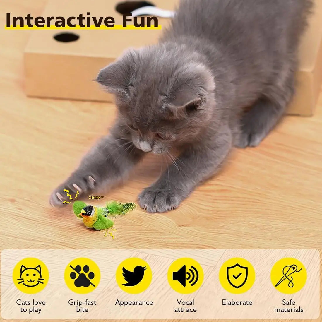 Interactive Cat Toy, Electronic Chirping Bird Cat Toy, Sound & Touch Activated Kitten Teaser with Lifelike Standing Bird Design, Fluffy Feathers, Stress Relief Toy for Indoor Cats, Birthday Gift