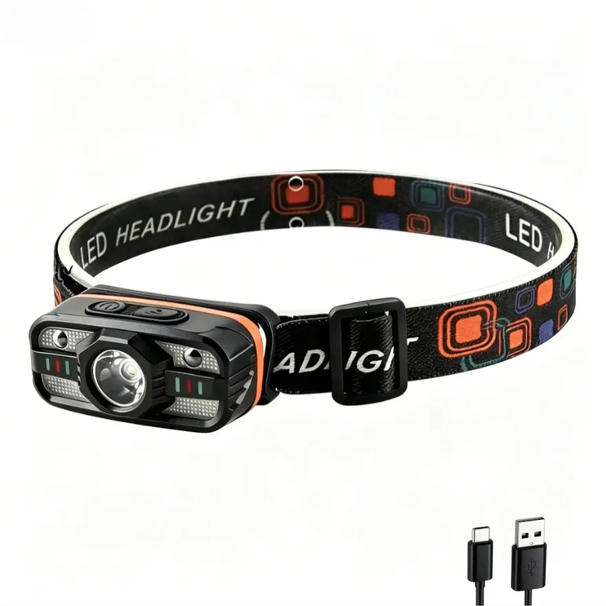 Motion sensor LED headlamp, full product view