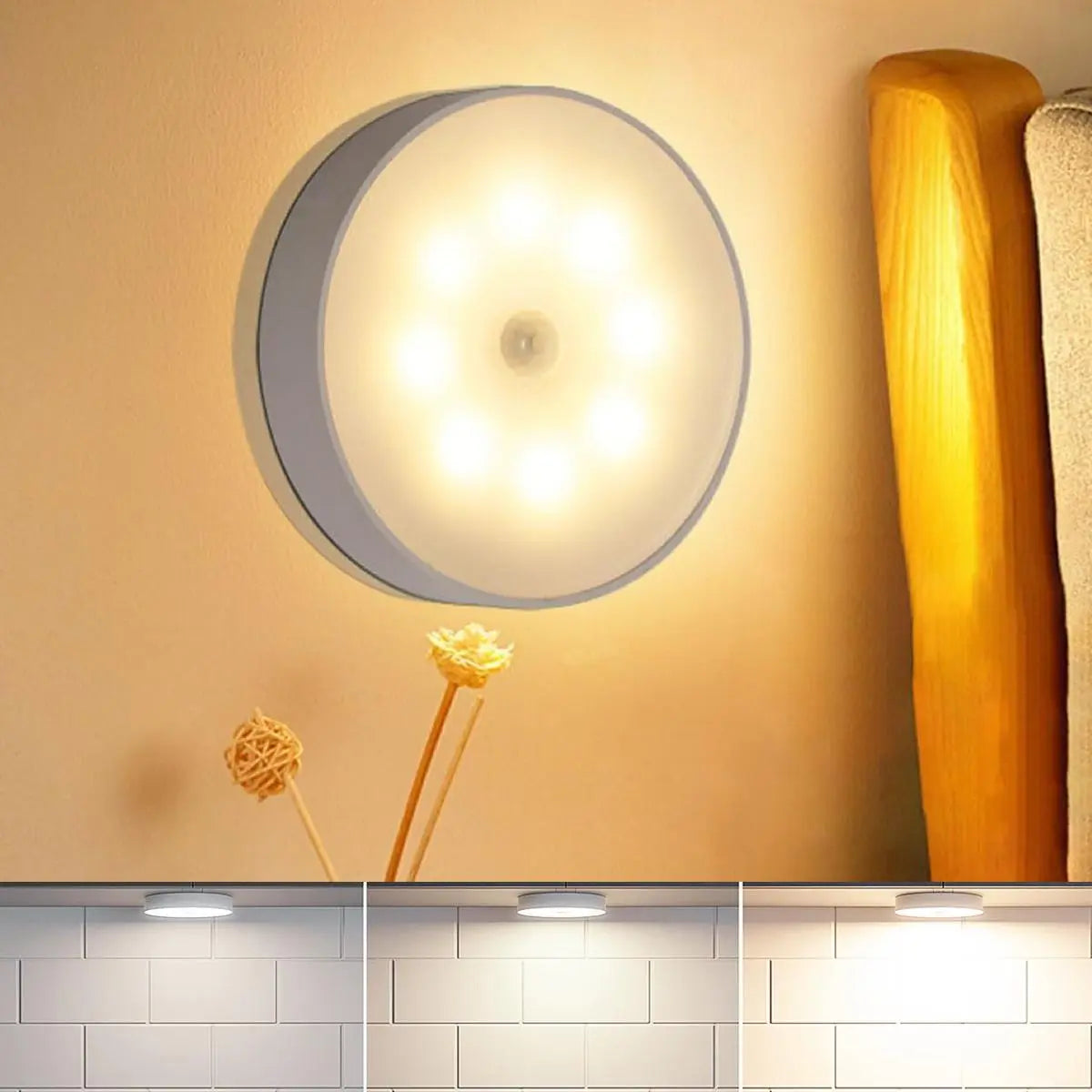 3/6 Pack Motion Sensored LED Puck Lights AA Battery or USB Operated, Closet Lights Motion Sensored for Kitchen, Shelf, Dimmable & Magnetic, 3000K Warm White