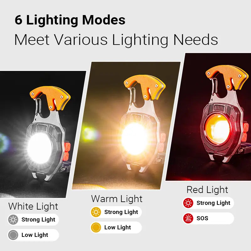 7-In-1 Rechargeable LED Camping Work Light, Magnetic Portable Emergency Flashlight with 6 Light Modes, Safety Cutter, Whistle, Screwdrivers, Bottle Opener & USB-C Fast Charging for Outdoor, Car and Home Use,Emergency Portable Lantern