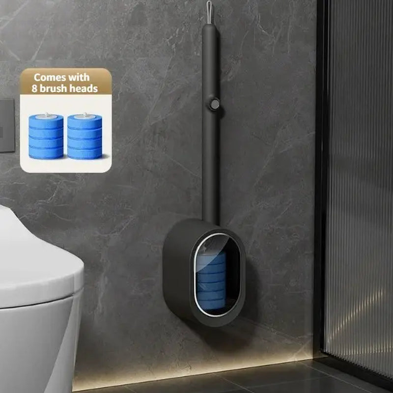 Disposable Toilet Brush Kit with Holder, No-Touch Deep Cleaner for Bathroom, RV & Home, with Built-In Cleaning Agent, Disposable Heads for Hygienic Toilet Cleaning
