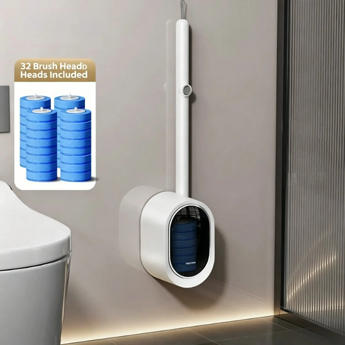 Disposable Toilet Brush Kit with Holder, No-Touch Deep Cleaner for Bathroom, RV & Home, with Built-In Cleaning Agent, Disposable Heads for Hygienic Toilet Cleaning