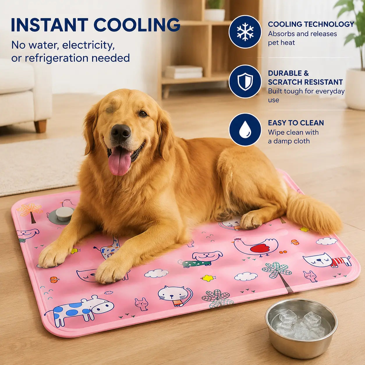 Cooling Dog Mat, Washable Non-Slip Pet Cooling Pad for Crate, Bed, Floor and Car, Small to Large Dogs and Cats