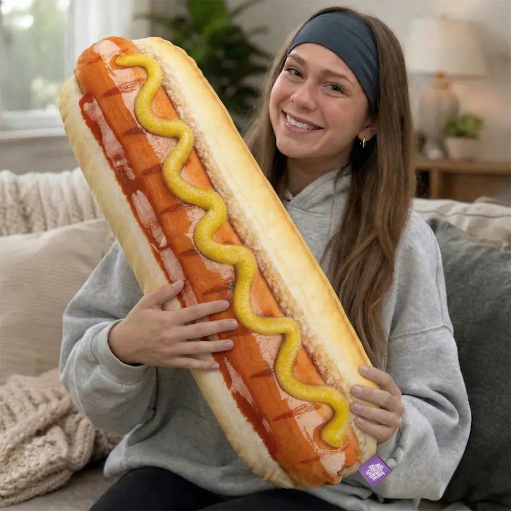 Hotdog Pillow | All about Vibe – Realistic 3D Hot Dog Throw Pillow for Couch & Bed Decor | Ultra-Soft Plush, Funny Foodie Gift, Made in USA