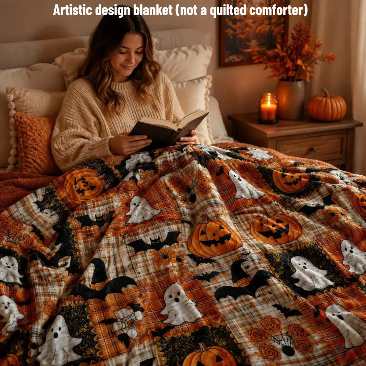 Pumpkin Ghost Bat Blanket