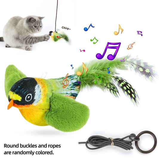 Interactive Cat Toy, Electronic Chirping Bird Cat Toy, Sound & Touch Activated Kitten Teaser with Lifelike Standing Bird Design, Fluffy Feathers, Stress Relief Toy for Indoor Cats, Birthday Gift